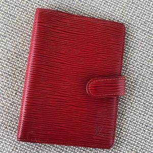 Louis Vuitton red ribbed planner and card holder